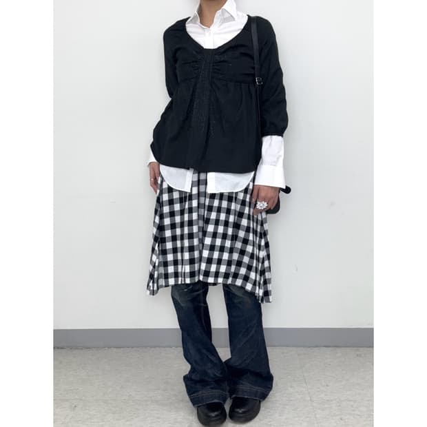 빈티지 블랙 화이트 체크 스커트