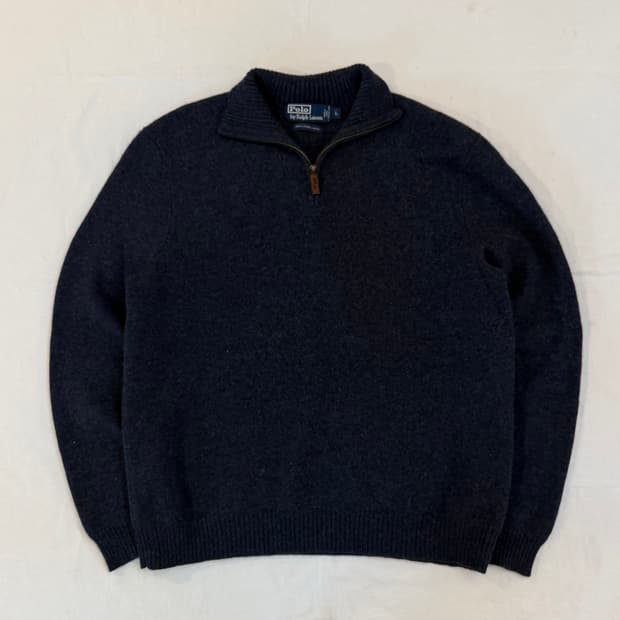 폴로 랄프로렌 램스울 반집업 니트 네이비