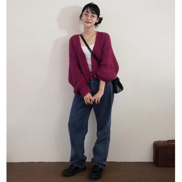 쉬이즈큐트 플러피가디건 플럼