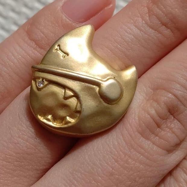 희귀 츠모리 치사토 고양이 얼굴 골드 링