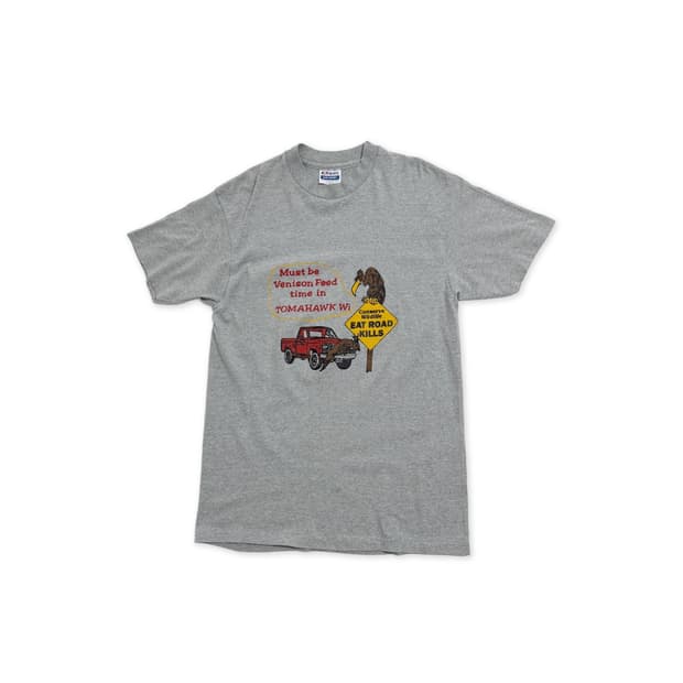 80s 헤인즈 "Eat Road Kill" 카툰 티셔츠