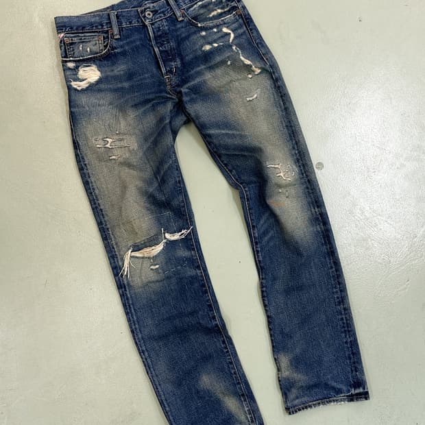 데님앤서플라이 디스트레스드 데님 팬츠