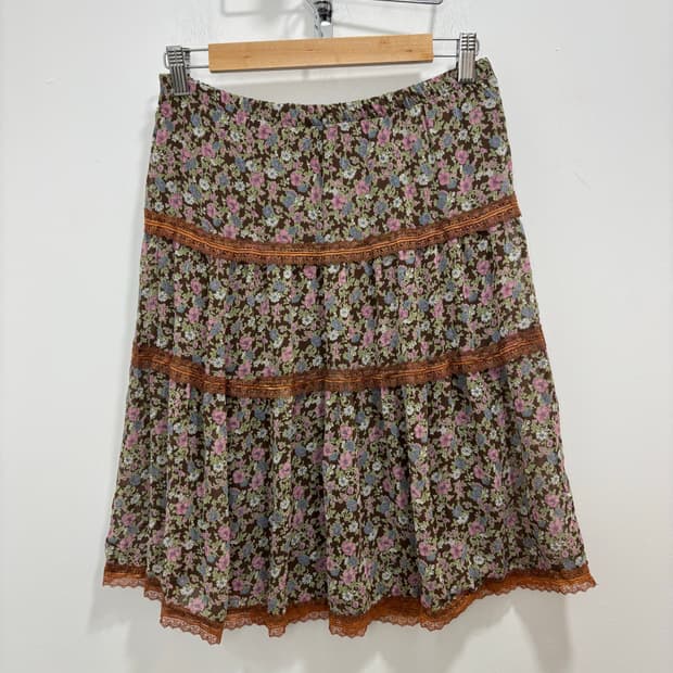일본 빈티지 모리걸 플라워 레이스 쉬폰 스커트 치마