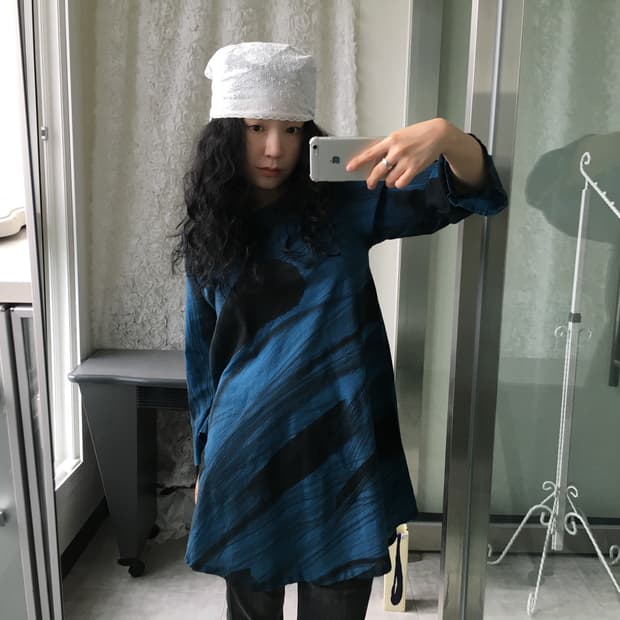 blue pattern tunic dress