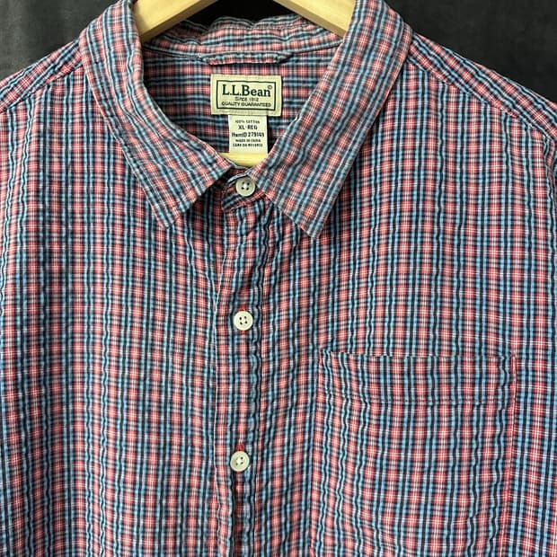 엘엘빈(L.L.Bean) 시어서커 체크 반팔 셔츠 실측L