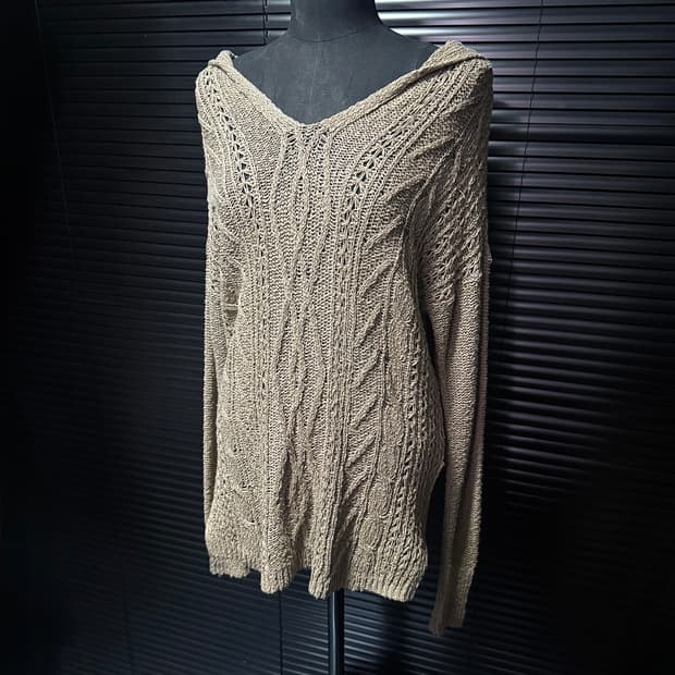 홀리스터 후드 긴팔 니트 스웨터 그물 시스루 베이지 에스닉 웨스턴 루즈핏