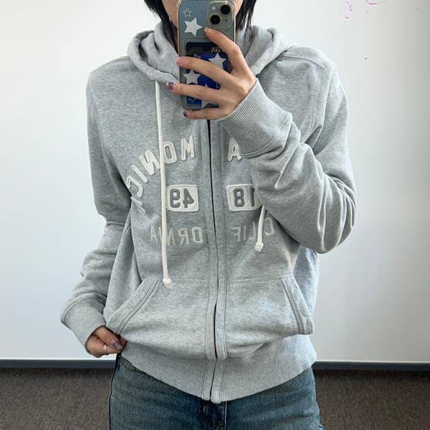 Who.A.U 후아유 스펠아웃로고 그레이 후드집업