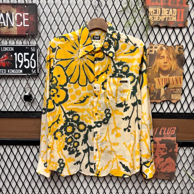 00s 돌체앤가바나 셔츠 전후면 플로럴 패턴 포인트 옐로우