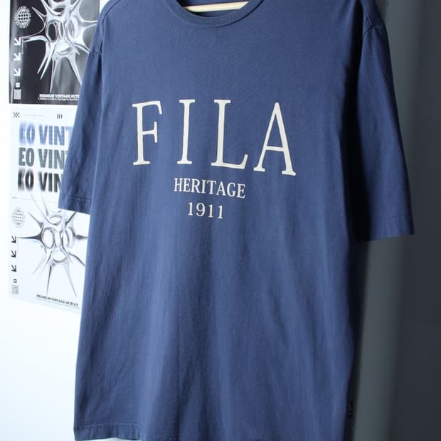 (L-XL) 휠라 반팔 티셔츠 빅로고 블루 올드스쿨-7B7F