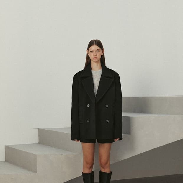 brushed wool half coat (black)