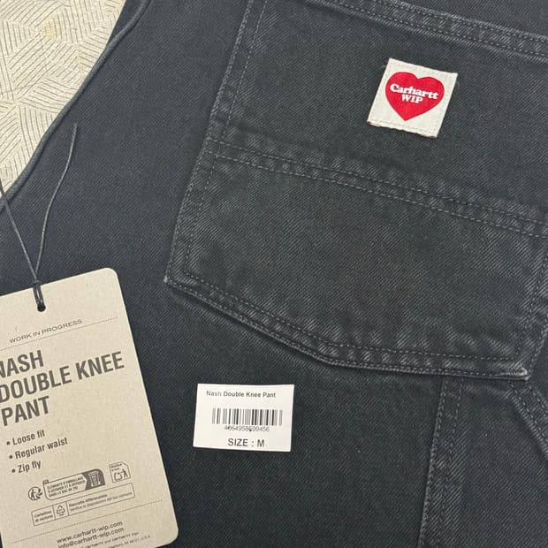 (새상품) 칼하트 WIP 내쉬 루즈 핏 더블 니 팬츠 블랙 스톤 워시드