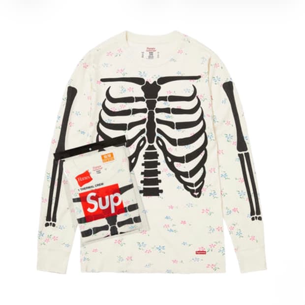 슈프림 헤인즈 본즈 써멀 크루 플로럴