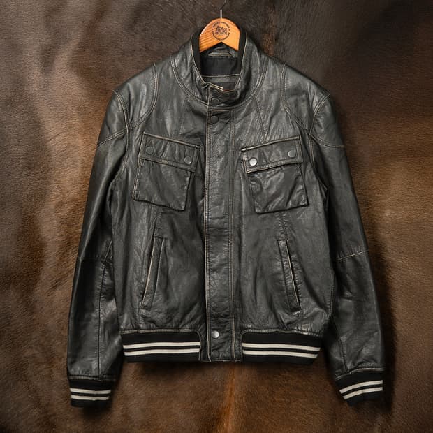 [42] 자라 고트스킨 레더 봄버 자켓 모터사이클 자켓 