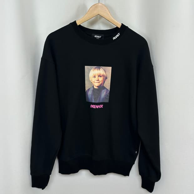 RESPECT 남자 기모 맨투맨 티셔츠 검정 M