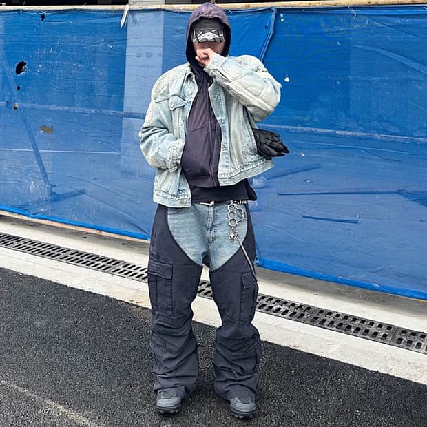 Yeezy Gap 칸예 모토 오버핏 바이커 데님자켓