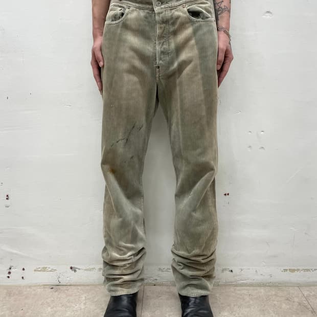 Patchwork washed corduroy green pants 