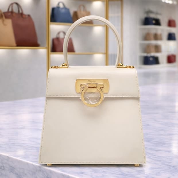 [A급] 페라가모 아이코닉 탑핸들 카프 가죽 스몰 아이보리 판매합니다!!