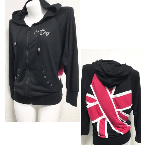 빈티지 펑크 성조기 유니언잭 스터드 후드 집업