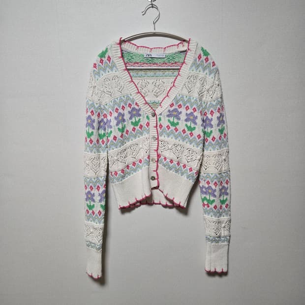 자라 코튼 플라워 가디건 (한혜진 착용)/ 여성 가디건/ 여자 가디건 