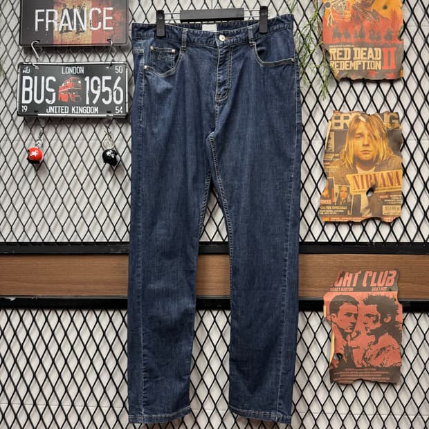 버버리 데님 팬츠 전면 포켓 레터링 로고 포인트 진청