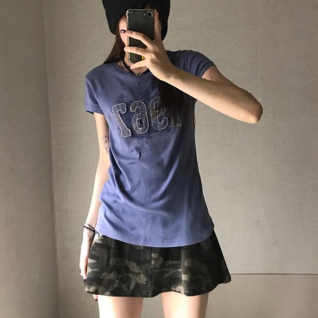 빈티지 폴로 대장 자수 반팔 프린팅