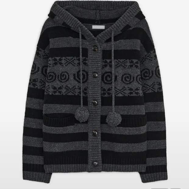 허그유어스킨 엔젤 윙 후드 폼폼 가디건 차콜