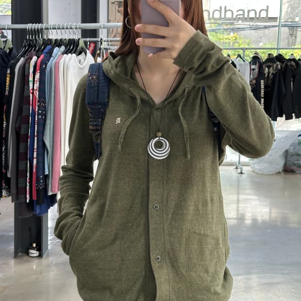 히스테릭글래머 너드 자수퍽베어 올리브 후드가디건 