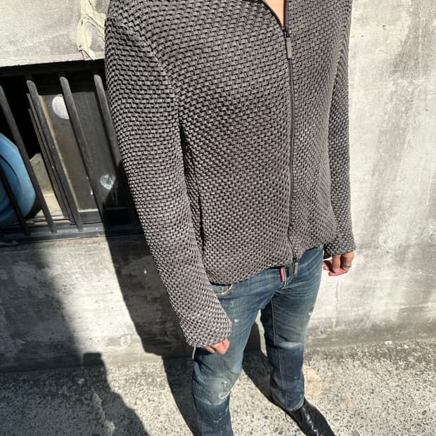 엠프리오 알마니 레더 텍스처 집업 자켓