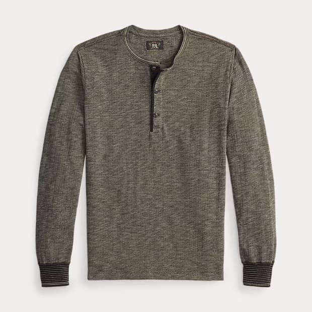 DOUBLE RL INDIGO JACQUARD HENLEY SHIRT