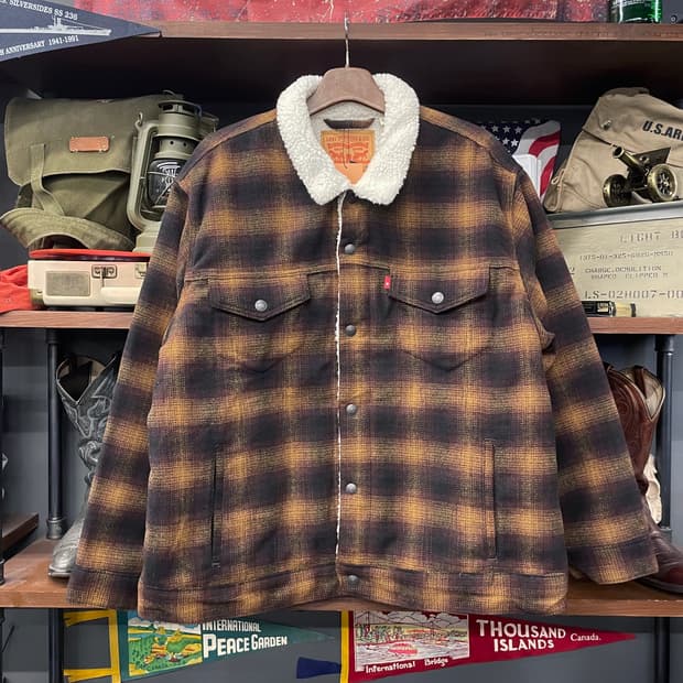 리바이스 릴렉스드 타입2 체크 쉐르파 자켓