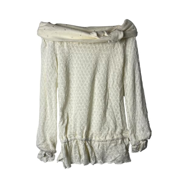 [LIZ LISA] 리즈리사 히메 크로쉐 큐빅 오프숄더 니트