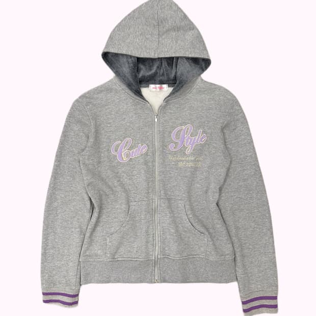 y2k logo grey hood zip-up