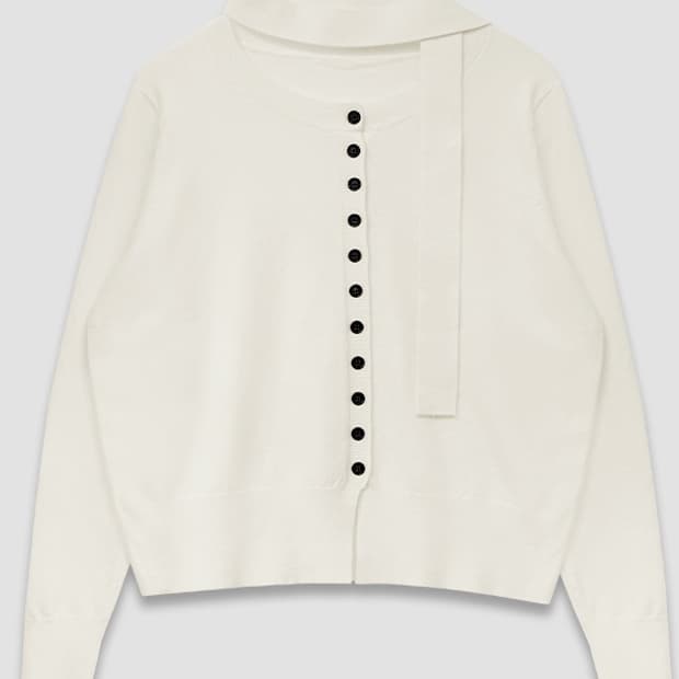 마리끌레르 머플러 세트 라운드 가디건 아이보리