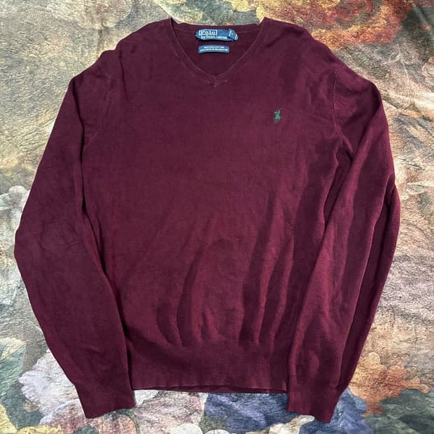 폴로 랄프로렌 스몰 포니로고 버건디피마코튼니트 M