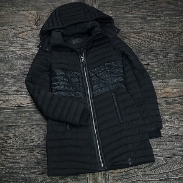 [루드삭] 오리털 덕다운 후드 롱 패딩 블랙 P01172