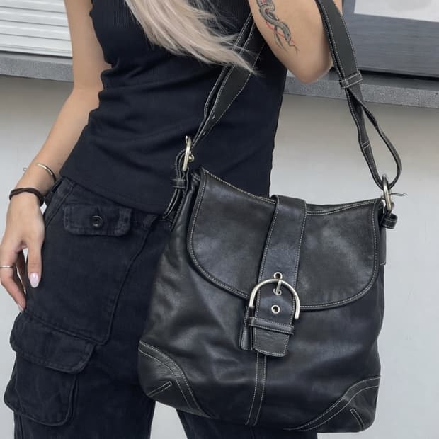 90s coach 코치 클래식 블랙 레더 소호백 숄더백 크로스백