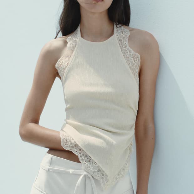 ZARA 자라 텍스쳐 레이스 홀터넥 탑, 자라 홀터 레이스 탑