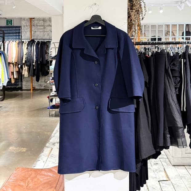 질샌더 네이비 와이드 슬리브 싱글 롱 코트