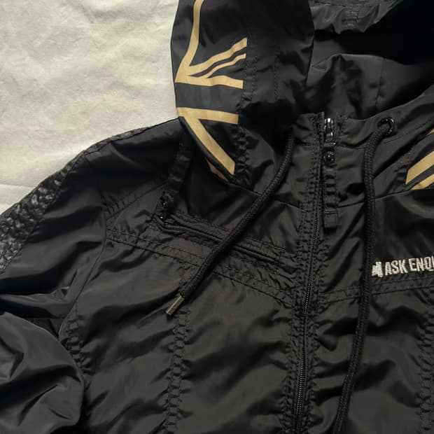 Ask 펑크 y2k 스트릿 성조기 셔링디테일 하이넥 바람막이 후드집업