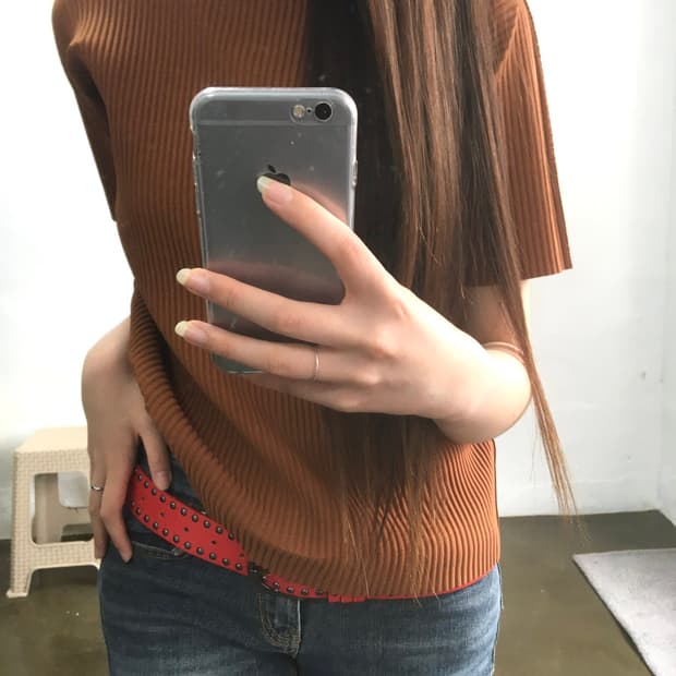 이세이 미야케 브라운 플리츠 반팔티