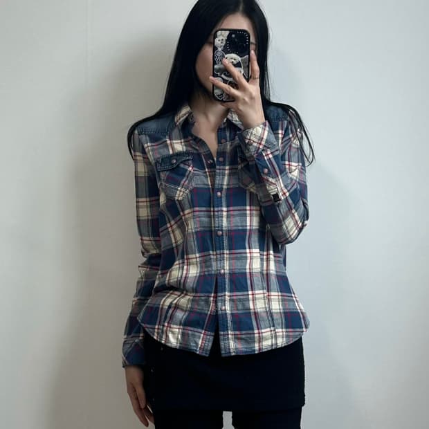 게스 포켓 체크 웨스턴 셔츠