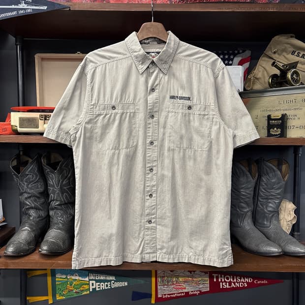 00s 할리데이비슨 마이크로 스트라이프 블레이드 쉴드 워크셔츠 N1179