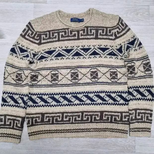폴로 실크멀베리 아즈텍 패턴 니트 스웨터 M