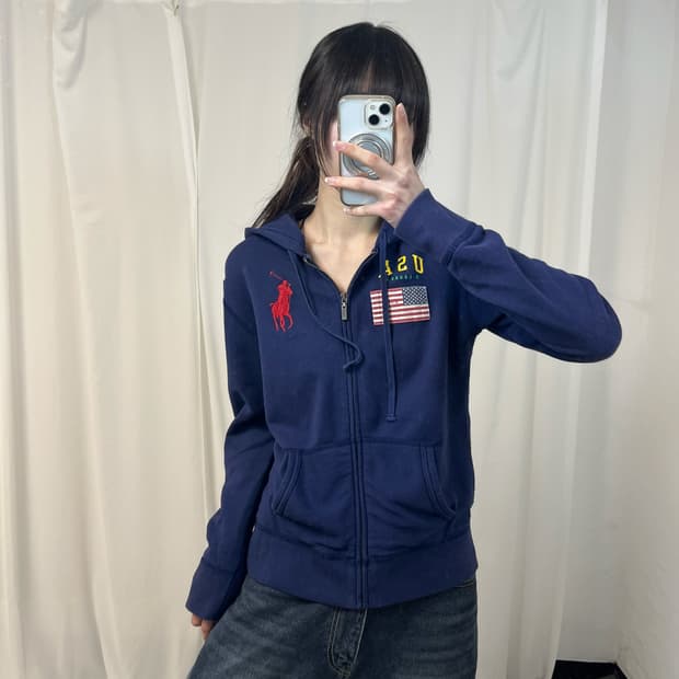 Polo navy USA flag zip-up hoodie