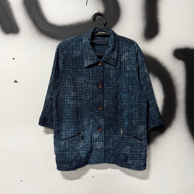 VTG 빈티지 체크 플라워 패턴 폴리 블라우스 자켓