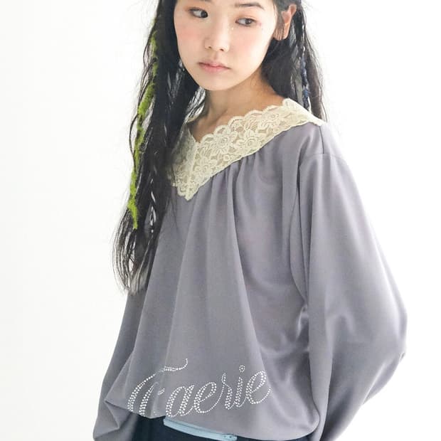 샵페어리 lace V neck shirring top 레이스 탑