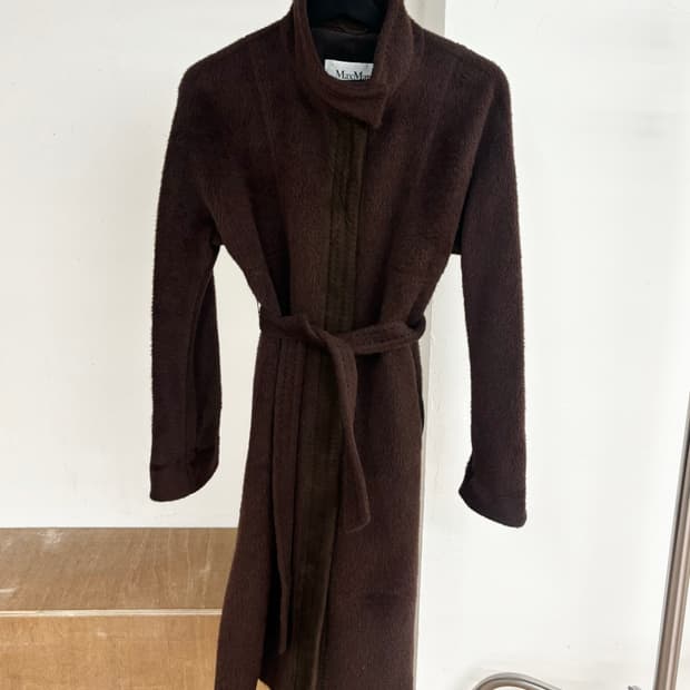 막스마라 알파카 울 벨티드 스탠드 칼라 롱 코트