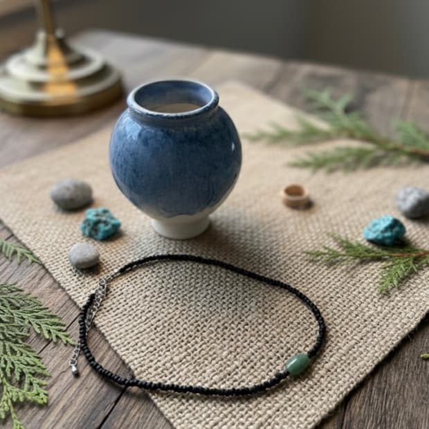 블랙 코드 그린 스톤 목걸이