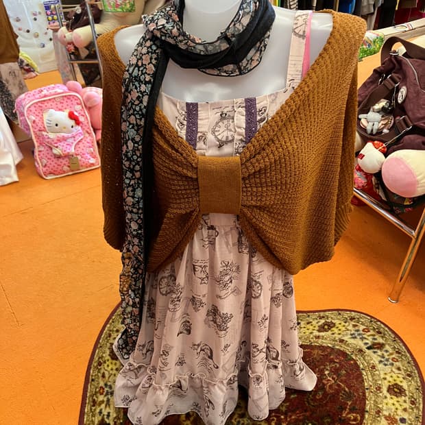 빈티지 초코 니트 리본 케이프