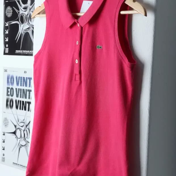 W(XL) 라코스테 반팔 카라 티셔츠 민소매 핑크 한정판-13383